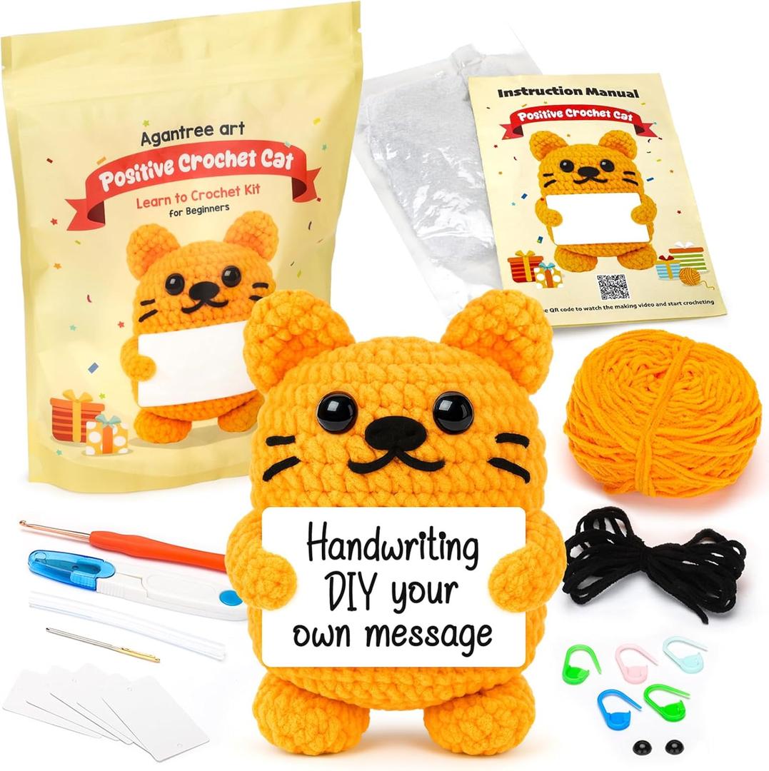 Crochet Kit for Beginners Kids Birthday Valentine's Day Teens Adults Custom Birthday DIY Gifts for Women Daughter Granddaughter Friend Cat Crochet Kits with Step-by-Step Video Tutorials(40%+ Yarn)