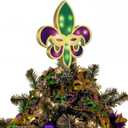 Mardi Gras Tree Toppers Decorations LED Large Wood Carnival Treetop Plug Purple Green Gold Mardi Gras Fleur De Lis Mystery Mask Decorations for Carnival Holiday Indoor Outdoor Party Favors (10 Inches)