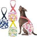 Pet Soft Dog Diapers Female with Suspenders, 3 Pack Reusable Female Dog Diapers for Heat, Dog Period Panties for Doggie in Cycle (Large, Flowers)