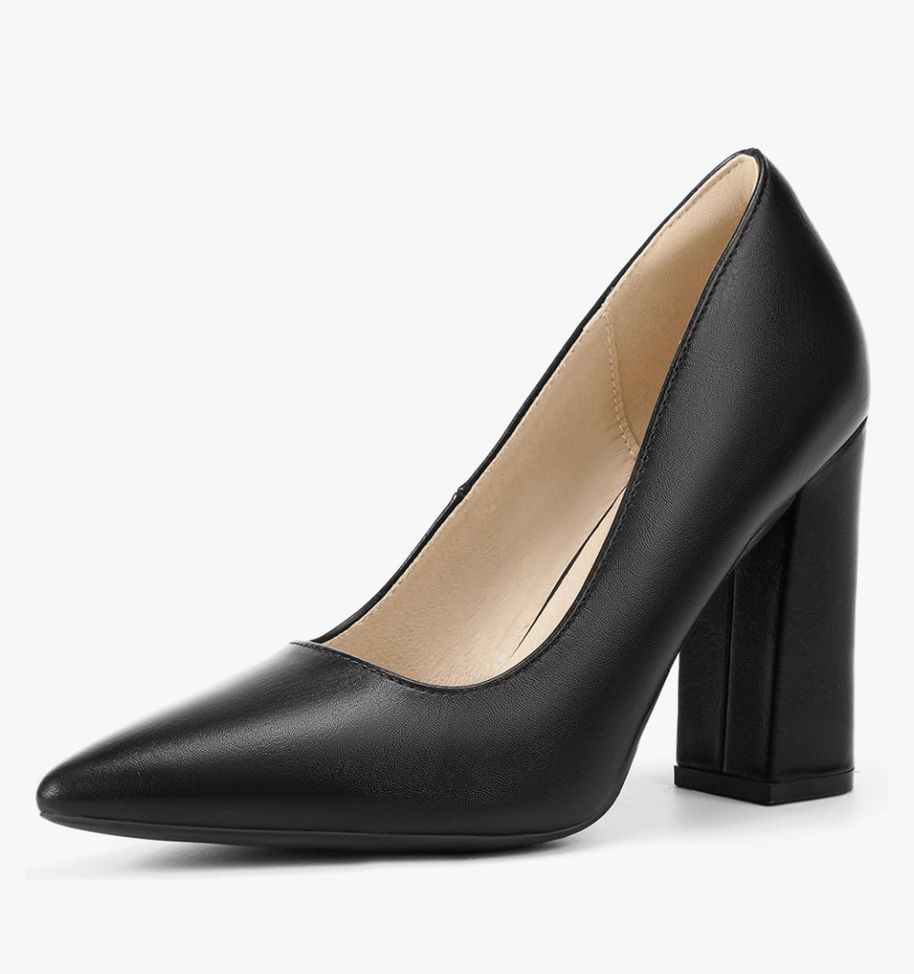 IDIFU IN4 Women's Pumps - Closed Toe Heels with Chunky Block Heels - Thick Pointed Toe Dress Shoes for Women - Wedding, Prom, Bridal, Office, Business - Comfortable, Formal, Fashion, Classic Pumps, Size 9.5