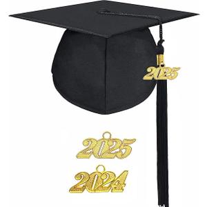 Unisex Adult Matte Graduation Cap with Tassel Year Charm (One Size, Black)