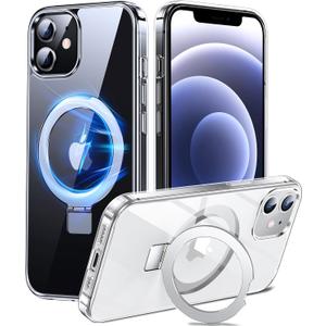 3-in-1 [Magnetic+Kickstand+Ring Holder] for iPhone 12/12 Pro Case Stand Ring Holder Compatible with MagSafe, Military Shockproof Protective iPhone 12/12 Pro Phone Case Kickstand Cover Clear