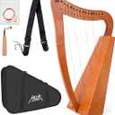 AKLOT Harp 15 strings Mahogany Harp 22 inch Height For Adult Kids Beginner with Tuning Wrench Black Gig Bag Strap Spare Strings