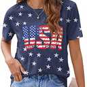 Women Distressed American Flag Graphic Shirt USA Stars Stripes Patriotic Short Sleeve Top, 2XL