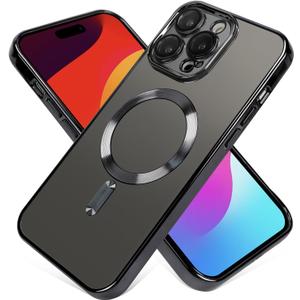 OOK Magnetic Clear Phone Case Made for iPhone 15 Pro Max, Black | Compatible with MagSafe, Camera Lens Protector, Anti-Scratch Shockproof Slim Cover, for Women Men