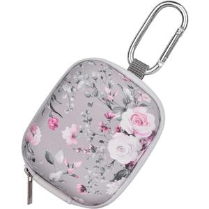 Earbud Case, AIRSPO Airpods 4 Case Airpods Pro 3rd Generation Galaxy Buds 4/3/FE Earphone Organizer Carrying Case Small Storage Bag Hard EVA Shockproof Cover with Carabiner Clip (Grey Pink Rose)
