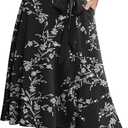 Yincro Women's A-Line Midi Skirt with Pockets High Waist Flared Below The Knee Skirts (Black, XL)