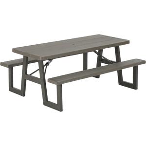 LIFETIME 6-Foot Folding Picnic Table with Benches, Seats 8, Heavy-Duty HDPE Tabletop, Steel Frame, Weather & UV Resistant Outdoor Picnic Table with Umbrella Hole