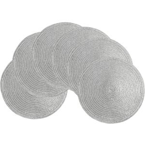 SHACOS Silver Glitter Round Placemats Set of 6 Sparkle Bling Place Mats Glitz Table Mats for Holiday Home Party Wedding Festive Table Decoration (6, Silver)