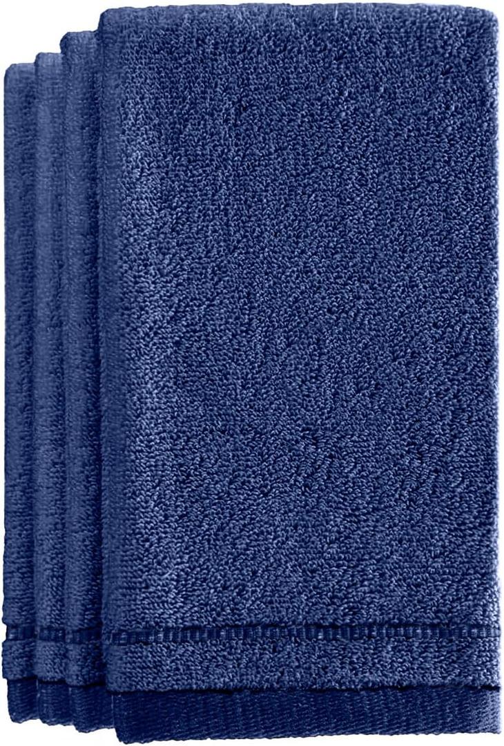 Creative Scents Cotton Fingertip Towels Set Blue - 4 Pack - 11 x 18 Inches Decorative Small Extra-Absorbent and Soft Terry Towel for Bathroom - Powder Room, Guest and Housewarming Gift (Navy Blue)