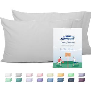 Sunflower Queen Pillowcases Set of 2, 100% Cotton Queen Pillow Cases 2, 2030 inches Ash, Soft and Breathable