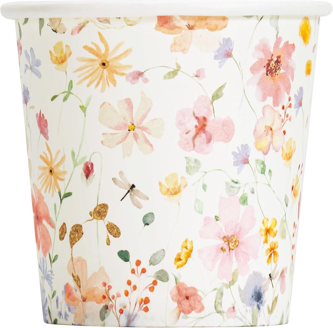Crisky 150 Pack Paper Bathroom Cups 3oz Disposable Elegant Design Full Floral Small Mouthwash Hot/Cold Beverage Coffee Dessert for Birthday Parties Home-use Picnics Ceremonies