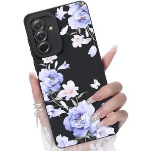 CASBST for Galaxy A36 5G Phone Case, Fashion Flower Pattern Design Girls Women Liquid Silicone Cover, Slim Shockproof and Scratch-Resistant Soft Case for Samsung A36- Black