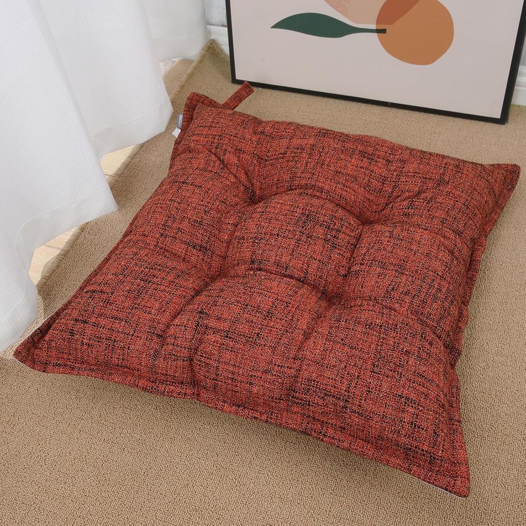 SINSOSSO Large Floor Pillow 22", Thickened Bite-Size Memory Foam Square Non-Slip Cushion for Office Back Support/Indoor Yoga/Chair Seat, Fashionable Color-Blocked Fabric & Washable, Red, 1 PCS