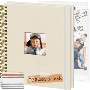 8.5x11 Inch Scrapbook Photo Album, Linen Cover DIY Scrapbooks with 30 Sheets Plastic Sleeves 60 Pages Memory Book for Wedding Birthday Baby Travel (Beige)