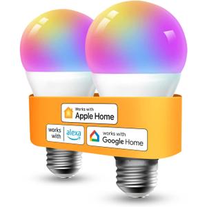 Refoss Smart Bulbs Works with Apple HomeKit, Color Changing Smart Wi-Fi Light Bulbs Compatible with Siri, Alexa and Google, A19 E26 Fitting, 2700K-6500K RGBWW Dimmable, 9W 810 Lumens, 2 Pack Refoss Smart Bulbs Works with Apple HomeKit, Color Changing Smart Wi-Fi Light Bulbs Compatible with Siri, Alexa and Google, A19 E26 Fitting, 2700K-6500K RGBWW Dimmable, 9W 810 Lumens, 2 Pack