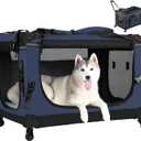 30IN Soft Collapsible Dog Crate w Detachable Wheels, Rolling Travel Dog Crate for Medium Breed Dogs, Portable Dog Kennel with Mesh Windows, Indoor & Outdoor Uses