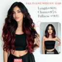 25 Inch Clip in Hair Extensions for Women Long Wavy Synthetic Hair Extension 4PCS Thick Hairpieces Natural Soft Clip On Extensions Invisible Volumizer Clips Ins for Thin Hairs Black Mix Red