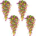 TURNMEON 4PCS Artificial Flowers for Outdoors Summer Decor, UV Resistant No Fade Fake Hanging Flowers Faux Plants Realistic Silk Flower for Outside Gardens Planter Porch Patio Yard Home Indoor Decor