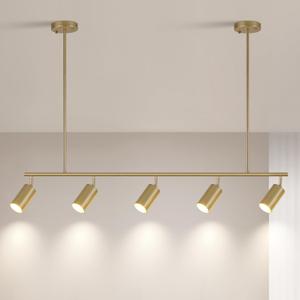 Modern Gold 5-Light Track Pendant Lighting, Adjustable Ceiling Spotlights for Kitchen, Dining, Living Room – Rotatable Heads, Dimmable Compatible, Industrial Linear Design