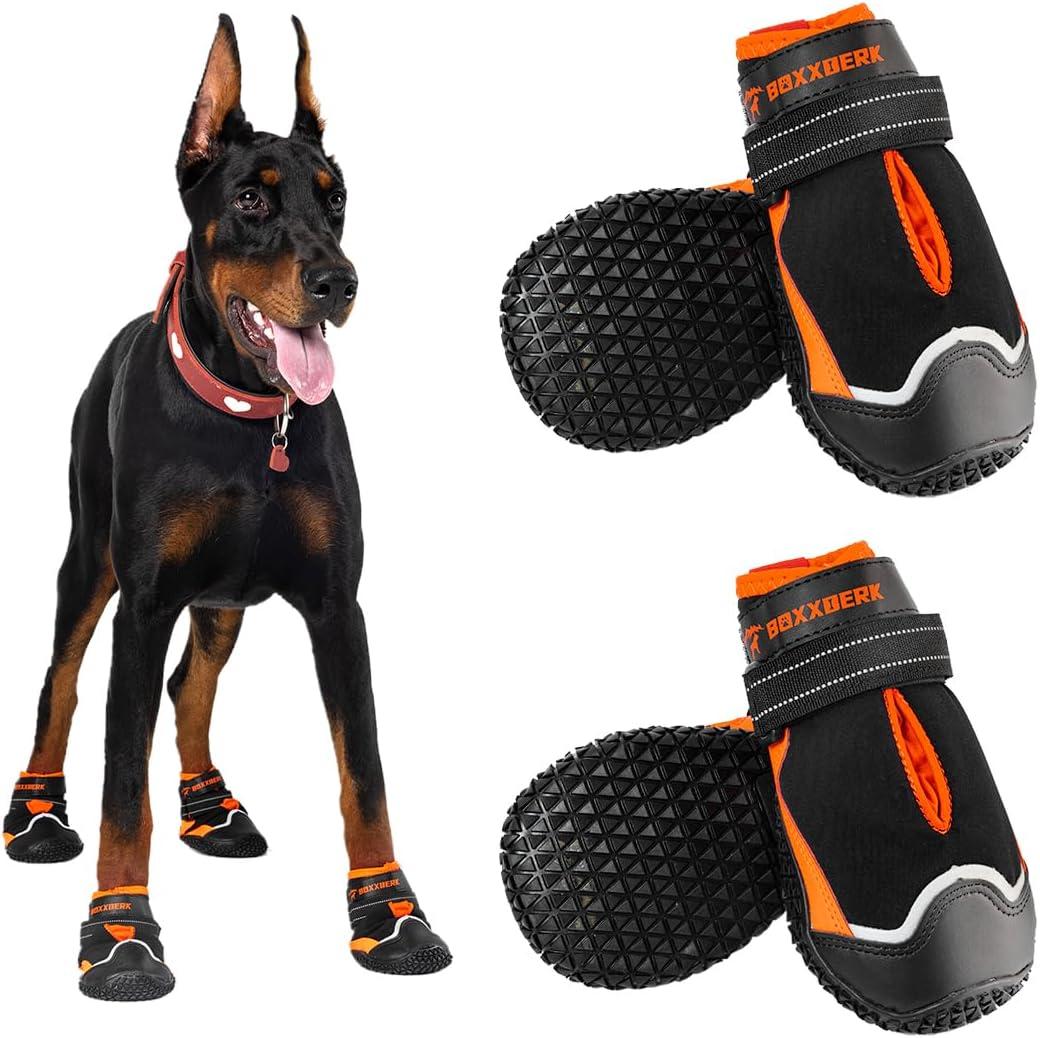 Dog Shoes for Large Dogs,Waterproof Dog Booties for Hot Pavement Winter Snow,Anti-Slip Dog Boots Paw Protector with Reflective Strips for Outdoor Walking Hiking (Black,2.35")