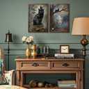 2Pcs Vintage Halloween Wall Art Black Cat Ghost Wall Decor Painting Picture Autumn Ghost Posters Prints Dark Academy Artwork for Living Room Bedroom Bathroom Decoration 16x24in Unframed