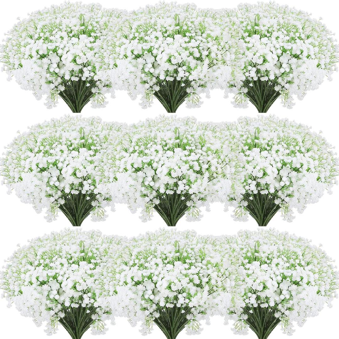 Tigeen 80 Pcs Baby Breath Artificial Flowers Bulk White Artificial Baby Breath Gypsophila Flower 20.8 Inch Real Touch Faux Gypsophila Bouquet Fake Floral Greenery for Wedding Arrangement Party Decor