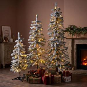 Cinnvoice 3 Pcs Flocked Artificial Christmas Tree with Lights, 3' 4' 5'