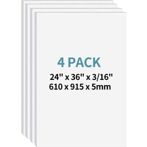 4 Pack Foam Board 24"x36", 3/16 Inch Thickness White Poster Board, Double-Sided Acid-Free Foam Core Board, Large Lightweight Polystyrene Mat Board for Painting, Display, Craft & School Projects