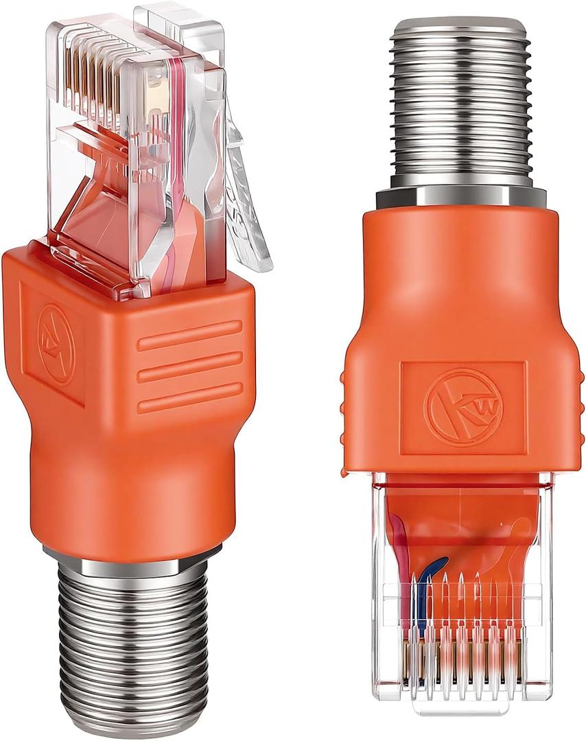Coax to Ethernet Adapter 2PCS F-Type Female to RJ45 Male Coaxial Converter, Orange F Female-to-RJ45 Male Ethernet Adapter, Coax-Straight Connector Coaxial Coupler Coax Straight Connector
