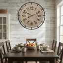 24 Inch Large Farmhouse Wall Clock, Metal Rustic Wood with Silent Quartz Movement, Easy Read Arabic Numerals, Battery Powered Round Decorative Wall Clock for Living Room Bedroom Kitchen Office, Black (Arabic Numerals), 24in
