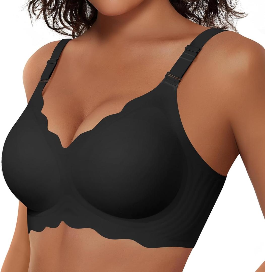 Vertvie Seamless Comfort Wireless Bras with Full Support and Lift No Underwire Push Up Bra Full Coverage Braletts (XX-Large,Black)