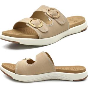 COFACE Womens Orthotic Slides Comfort Plantar Fasciitis Arch Support Slip on Flat Sandals Ladies Soft Cushion Fashion Yoga Mat Slippers With Adjustable Straps, Size 9.5