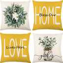 wyooxoo Throw Pillow Covers 16x16 Set of 4 Farmhouse Yellow Pillow Covers Cushion Cases Decorative Pillowcases for Sofa Couch Living Room Outdoor Home Decor (Yellow, 16" x 16")