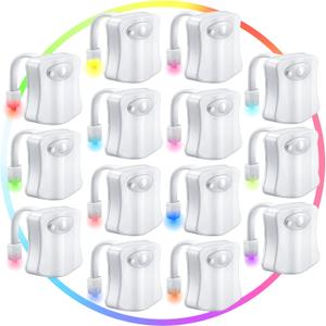Honoson 15 Packs Toilet Night Light 16 Color Motion Sensor Activated LED Light Bathroom Bowl Nightlight Toilet Seat Light Cool Fun Glow Bathroom Accessory for Sleep Friendly Fun and Holiday Favor