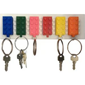 Key Holder for Wall, Building Block Key Rack, Includes 6 Building Block Keychains, Easy Installation Key Rack, Fun and Colorful Building Blocks Key Organizer Rack, for Entryway and Home Decor