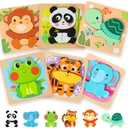edutree Wooden Puzzles for Toddlers 2-4, 6 Pack Animal Shape Puzzle Montessori Toys for 1 2 3 Year Old, Educational Learning Toys for Girls Boys