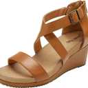 DREAM PAIRS Women's Open Toe Buckle Ankle Strap Summer Platform Wedge Sandals (6.5, Camel/Pu)