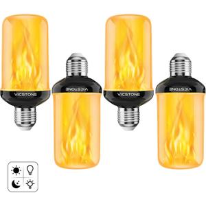 Vicstone Dusk to Dawn LED Flame Light Bulbs Outdoor, 4 Modes Flickering Light Bulbs with Upside Down Effect, E26 Fire Bulb for Halloween Christmas Party Patio Porch Home Indoor Decorations - 4