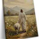 Jesus Leaves The 99 Sheep Canvas Wall Art Christian Lost Sheep Poster Prints Jesus and Lamb Painting God Religious Faith Painting Wall Decor Artwork for Home Church Prayer Room16x24 (Stretched Canvas On A Wooden Frame)