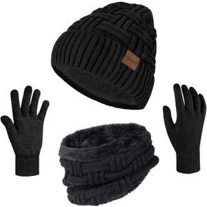 Loritta 3-Pieces Winter Hat Neck Warmer Touchscreen Gloves Set Knit Thick Scarf Beanie Hats Scarves Set Gifts for Women