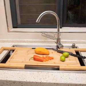 Defined Deco Over The Sink Cutting Board, Kitchen Sink Cover for Counter Space, Extra Large Expandable Cutting Board Over Sink, Natural Bamboo Cutting Boards with Juice Groove, 23.8"L x 12.5"W