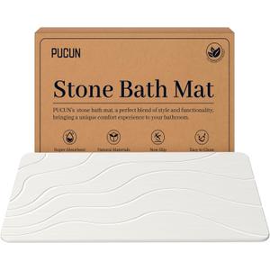 PUCUN Stone Bath Mat Diatomaceous Earth Non-Slip Shower Mat,Quick Drying Diatomite Bath Stone Mat for Bathroom Floor -Super Absorbent,Natural, Easy to Clean(24 * 16 White)