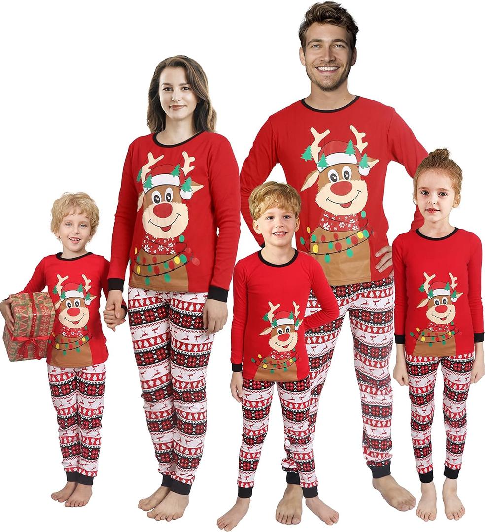 Matching Family Pajamas Christmas Sleepwear Cotton Holiday Pjs (X-Large, Red/Rudolph)