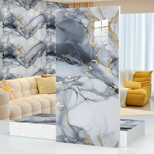 Wall Panels Peel and Stick，PVC Imitation Artificial Marble Tiles Sticker，10 pcs 23.6" L x 11.8" W，Heat-Resistant Backsplash Tile, Ideal for Kitchen Bathrooms Living Rooms Bedrooms