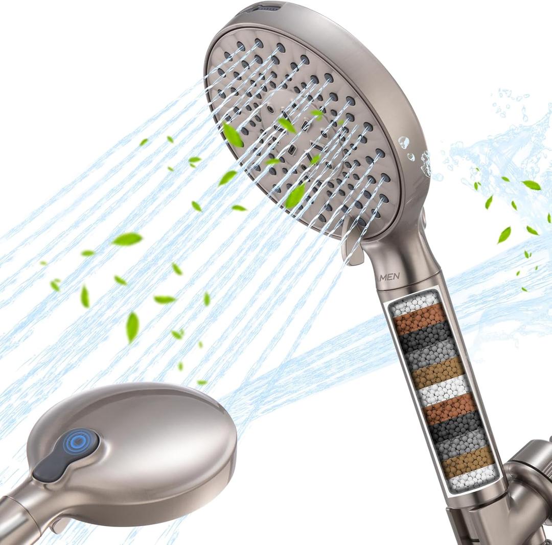 Ryamen Filtered Shower Head with Handheld, High Pressure 9-Spray Modes Detachable Shower Head with Filter for Hard Water-Remove Chlorine & Impurities, 2 Filters, Brushed Nickel