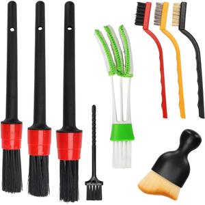 Auto Car Detailing Brush Set Car Interior Cleaning Kit Includes 3 Boar Hair Detail Brush,3 Wire Brush, 3 Air Vent Brush for Cleaning Car Interior Exterior, Dashboard Engines Leather Wheel