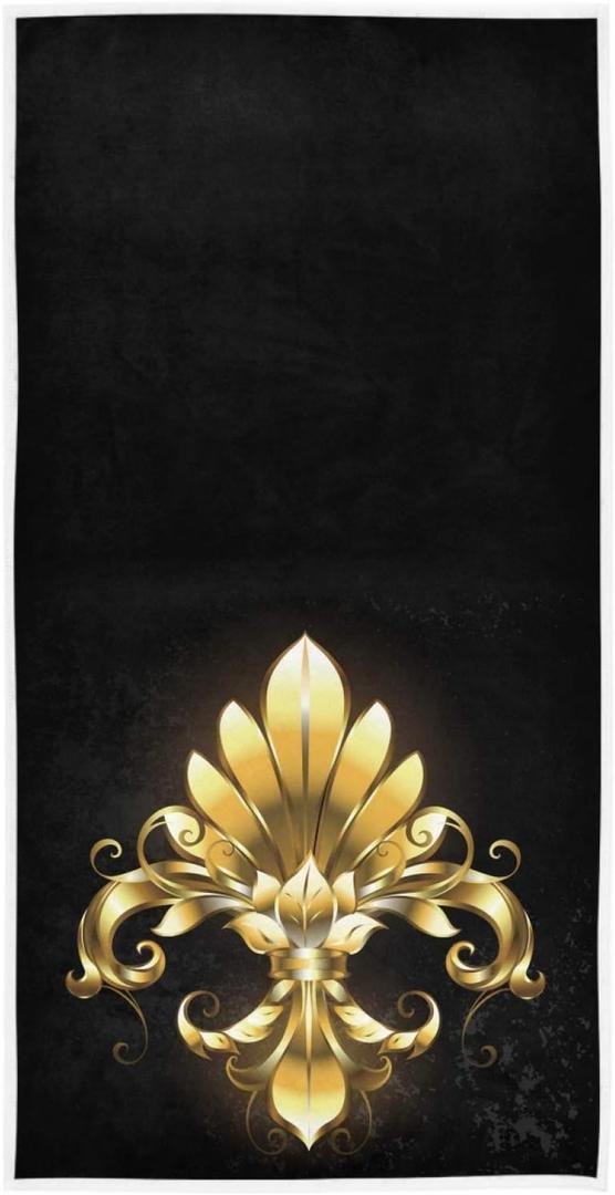 Naanle Beautiful Vintage Golden Fleur De Lis Soft Guest Large Home Decorative Hand Towels Multipurpose for Bathroom, Hotel, Gym and Spa (16 x 30 Inches,Black)