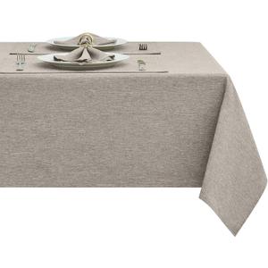 Rectangle Table Cloth Linen Farmhouse Stainproof Waterproof Washable Polyester Oblong Rectangular Fabric Table Cover for Kitchen Dining Dinner(Flaxen/60x144 Inch)
