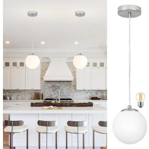 KoKo&Yukina 6 Inch Globe Pendant Light Nickel Globe Pendant Lights Kitchen Island Mid Century Light Fixture with Milky White Glass Shade for Dining Room Living Room KoKo&Yukina 6 Inch Globe Pendant Light Nickel Globe Pendant Lights Kitchen Island Mid Century Light Fixture with Milky White Glass Shade for Dining Room Living Room